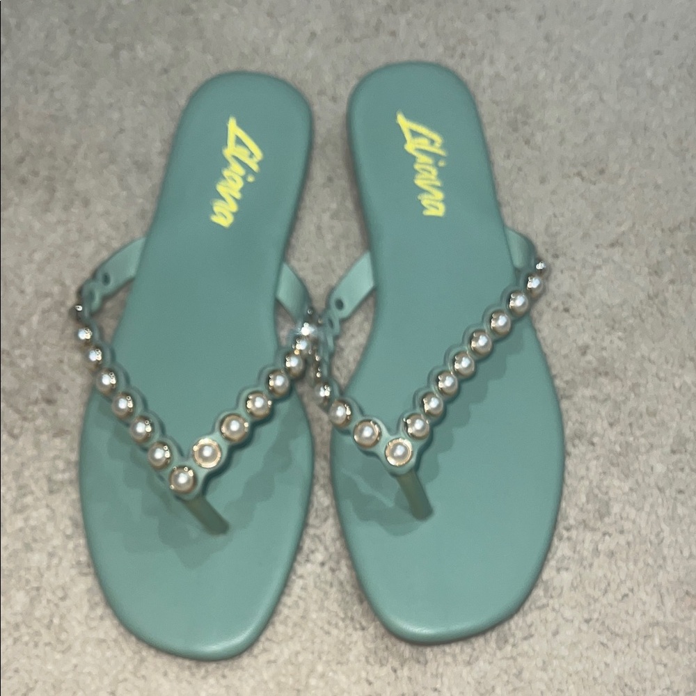 Liliana Teal Sandals with Pearl Accents